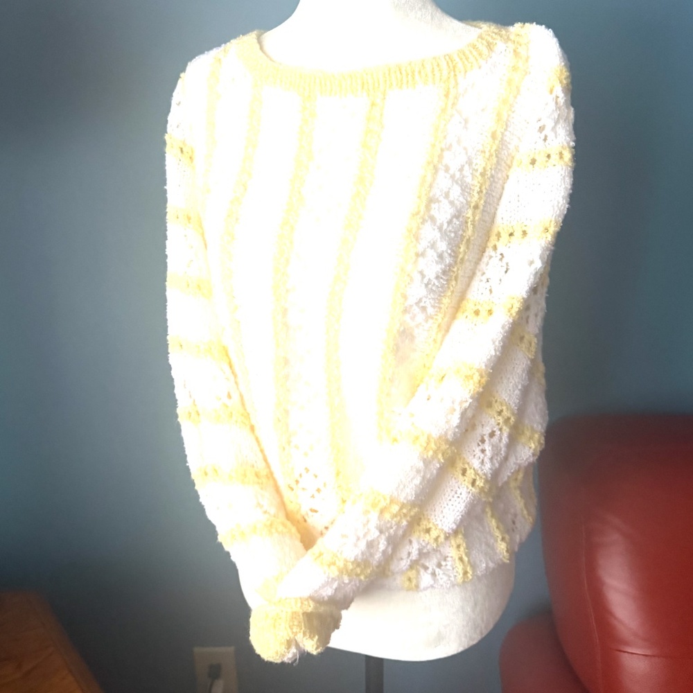 Vintage handcrafted yellow and white pointelle sweater new without tags.